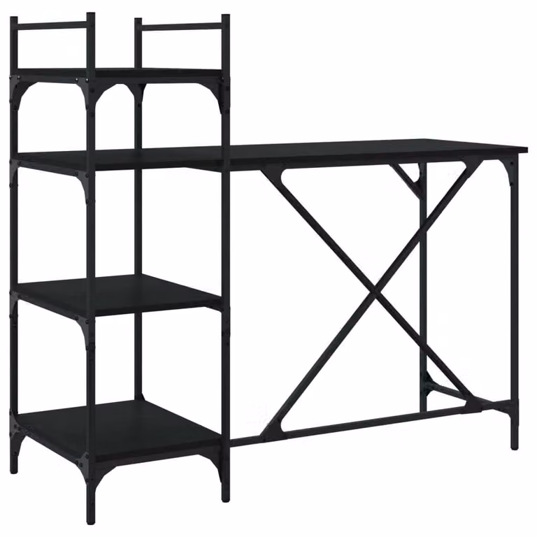 Scrivania per Computer con Scaffali Nera 120x47x109 cm