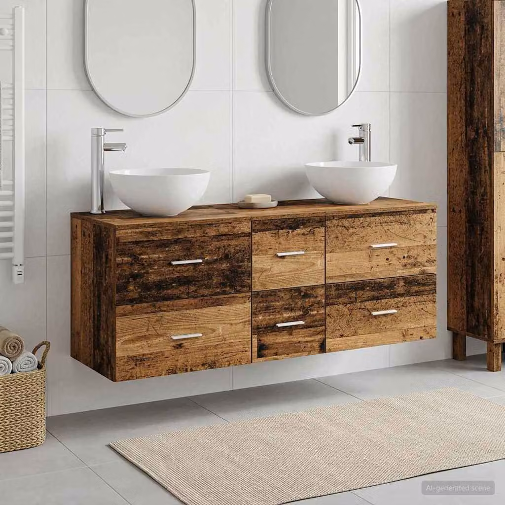 Set di mobili da bagno vidaXL in legno marrone, 3 pezzi, stile moderno, L: 129 cm, P: 35 cm, H: 80 cm