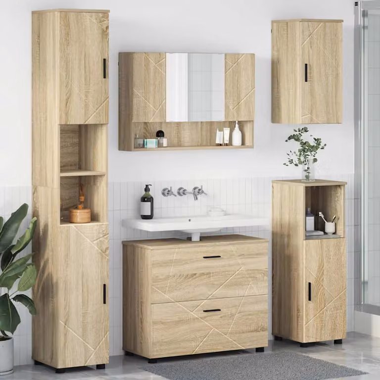 Set di mobili per il bagno moderno vidaXL in 5 pezzi colore marrone rovere con L/P/H: 35 x 30 x 192 cm