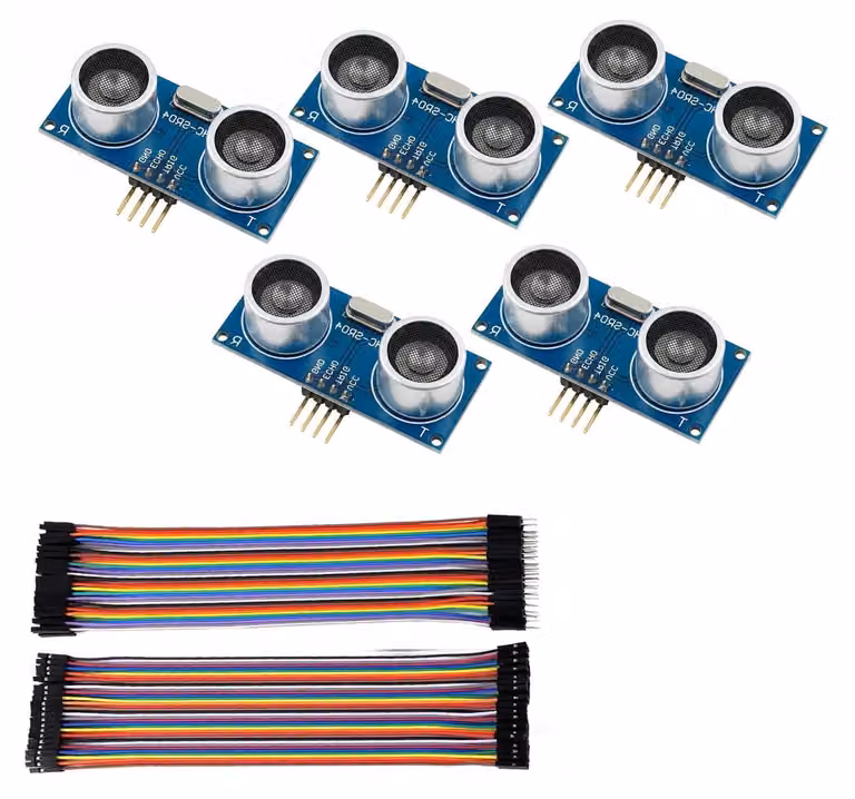 5 sensori a ultrasuoni HC-SR04, portata da 2 a 450 cm, alimentazione 5 V, per applicazioni di robotica