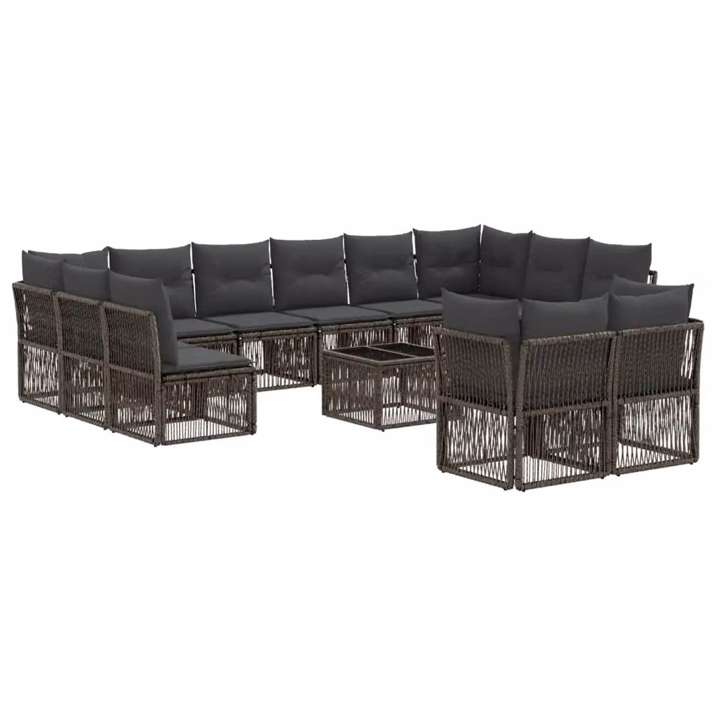 Set Divano da Giardino a Forma di U con Tavolino vidaXL, 13 Pezzi, Grigio, in Polyrattan e Acciaio con Cuscini Inclusi – 2