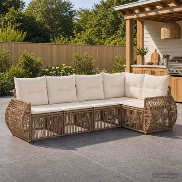 Set Divano da Giardino 5 pz Beige e Bianco Crema polyrattan 3435417
