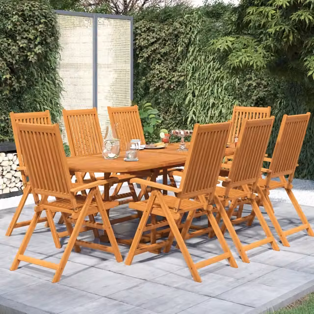 Set da pranzo da giardino vidaXL in legno di acacia marrone, 9 pezzi, tavolo rettangolare estensibile 160-240 cm