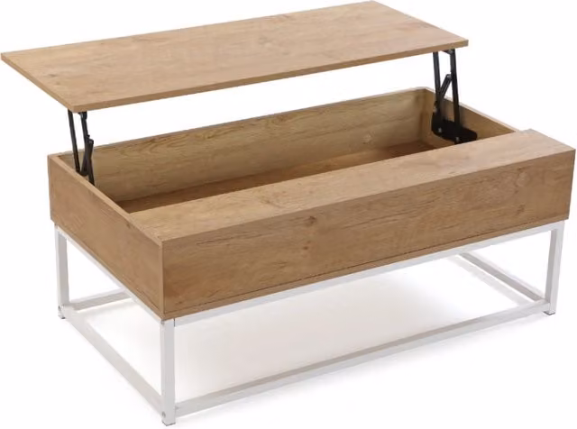 Tavolino da salotto Namas moderno in legno e metallo bianco e marrone con meccanismo sollevabile L: 100 cm, P: 55 cm, H: 40 cm