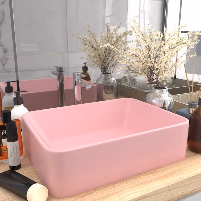 The Living Store Lavabo rosa opaco 41x30x12 cm in Vetroceramica