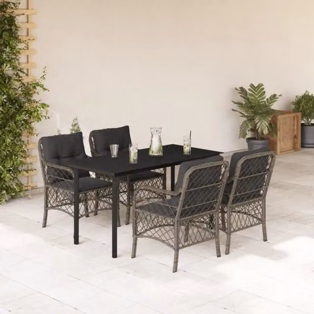 Set da Pranzo da Giardino 5 pz con Cuscini in Polyrattan Grigio 3212133