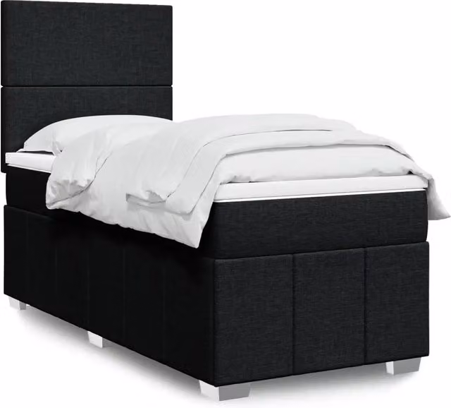 Letto Ibrido vidaXL con Giroletto a Molle e Materasso in Tessuto Nero e Bianco L/P: 90 x 200 cm