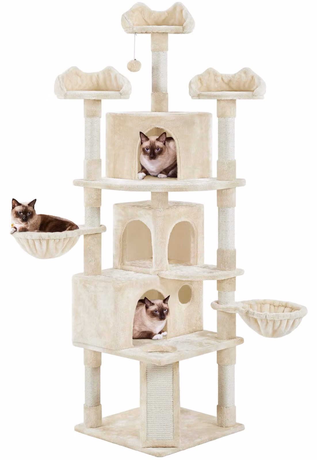 Yaheetech, albero per gatti grande XXL, altezza 194 cm, con 9 pali per graffiare, color beige