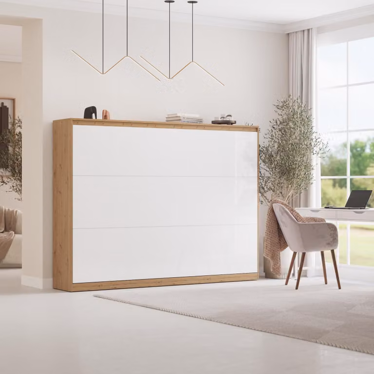 Letto a scomparsa Classic orizzontale, rovere selvatico/bianco lucido 160x200cm