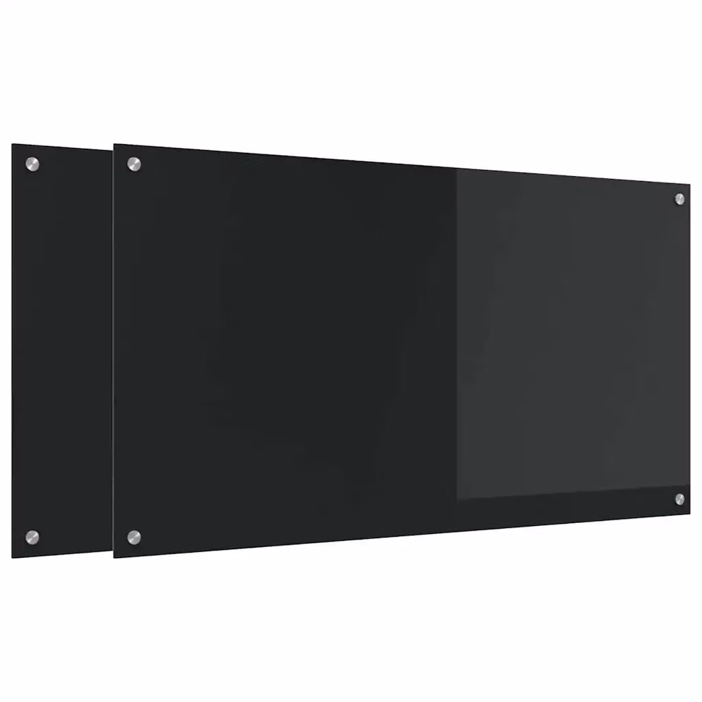 Set di 2 paraschizzi per cucina Outsunny in vetro temperato nero L: 110 cm, H: 60 cm – 2
