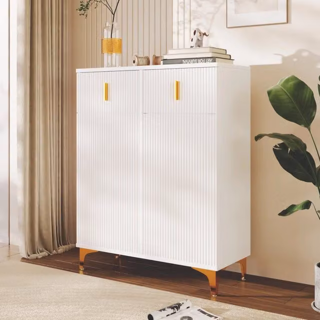 Madia con 2 ante e 2 cassetti ripiani regolabili pannelli strutturati bianca in truciolare 83 × 101 × 35 cm