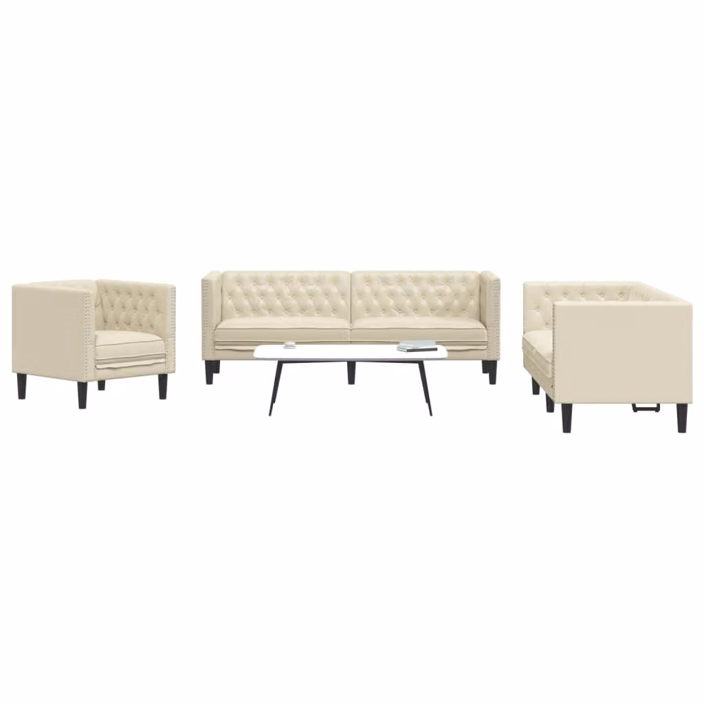 Set di divani Chesterfield vidaXL in similpelle beige, composto da un divano a 3 posti e un divano a 2 posti