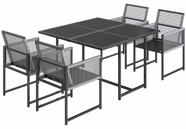 Set da giardino composto da 5 pezzi, con tavolo in vetro e 4 sedie pieghevoli | Colore: Grigio chiaro | Dimensioni: 120x120x72 cm