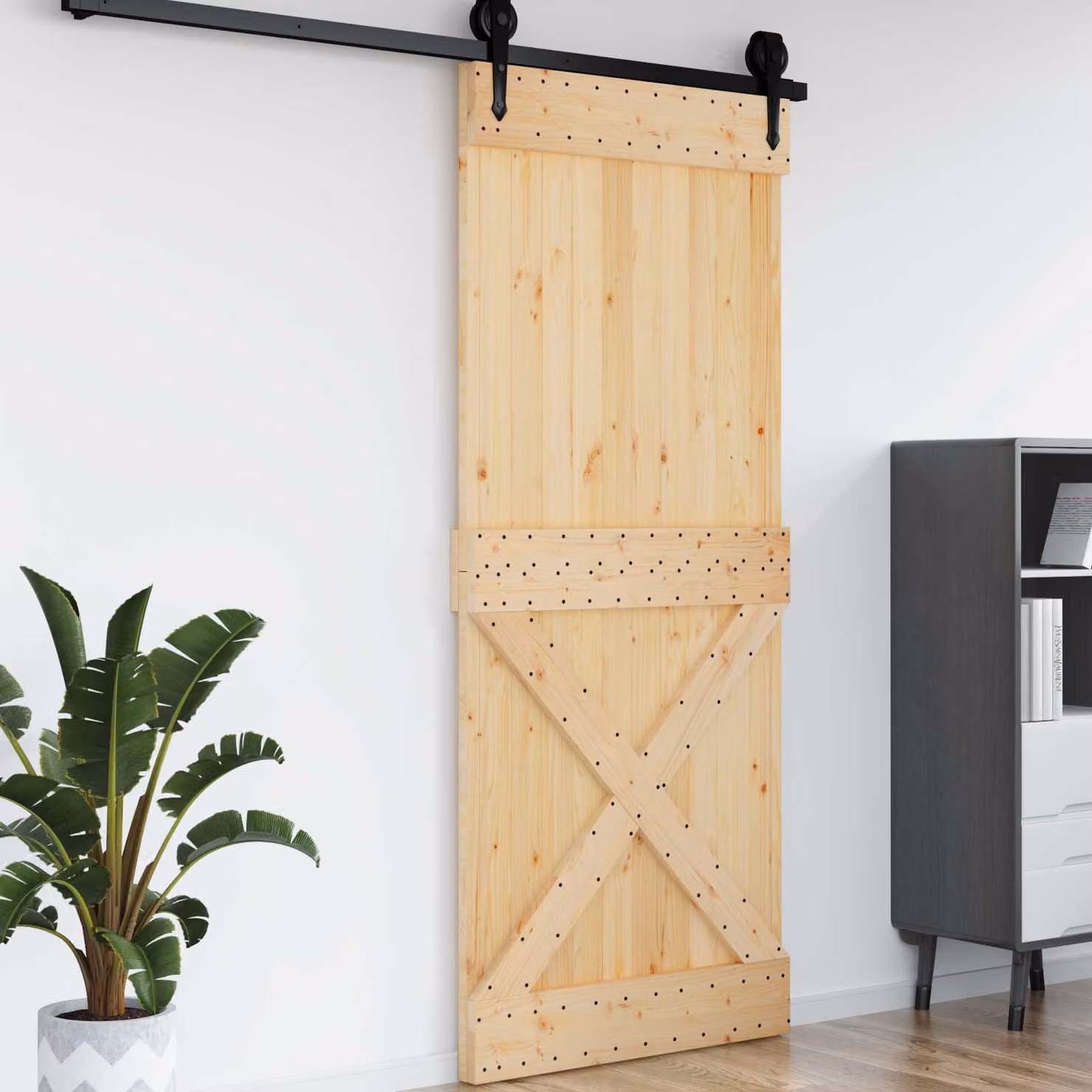 Porta Cross vidaXL NARVIK in legno di pino solido non trattato, Colore Marrone/Beige, L: 95 cm, H: 210 cm