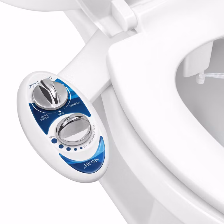 Copertura per bidet con funzione WC, doppia spruzzatura, autopulente, colore blu/bianco