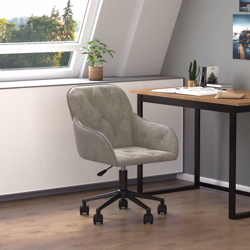 vidaXL Sedia da Ufficio Girevole in Velluto Grigio con Base in Metallo e Legno