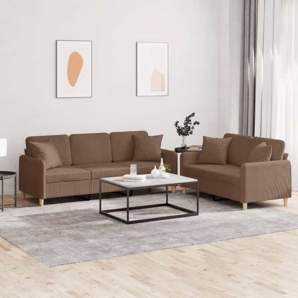 Maison Exclusive - Set divano a 2 posti con cuscini in tessuto marrone