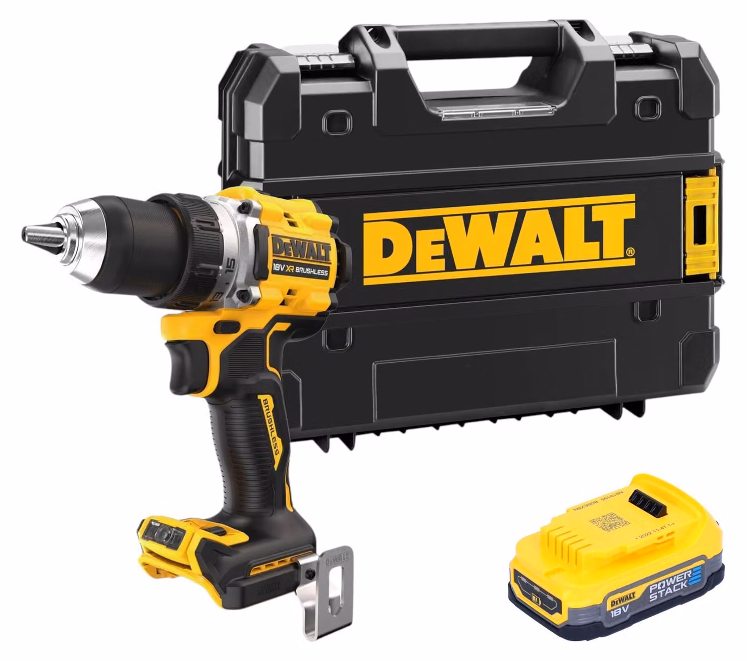 Trapano avvitatore a batteria DeWalt DCD 800 NT 18 V 90 Nm brushless + 1x batteria Powerstack 1,7 Ah + TSTAK - senza caricabatterie