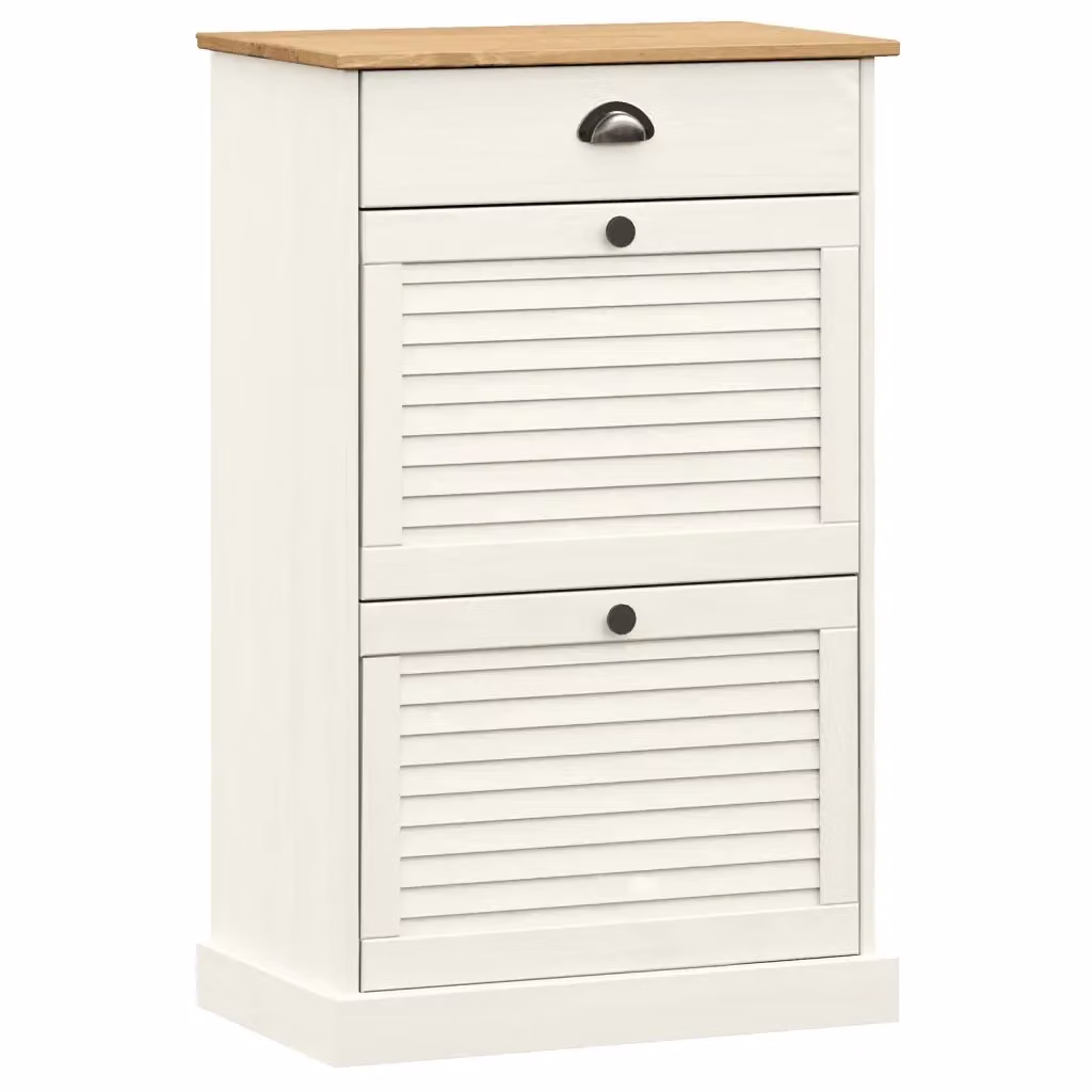 Scarpiera vidaXL in legno di pino bianco con ante a ribalta e finitura cerata, stile rustico, L: 60 cm, P: 35 cm, H: 96 cm – 2