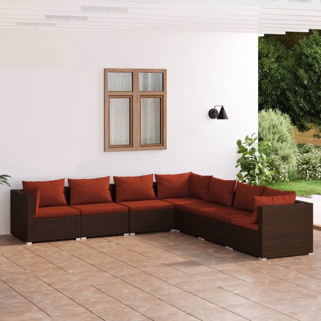 Maison Exclusive - Set da giardino da 7 pezzi con cuscini in polyrattan marrone
