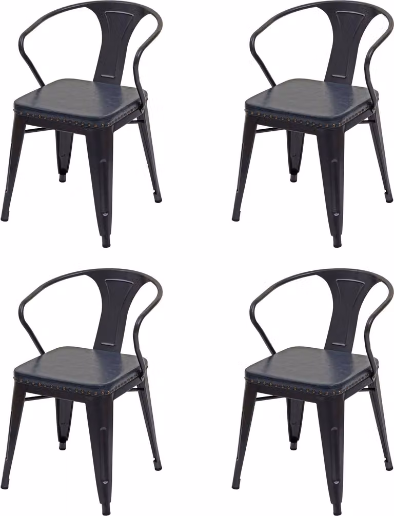 set di 4 sedie da sala da pranzo HWC-H10d, sedia da cucina, Chesterfield in metallo Pelle finta industriale gastro ~ nero-grigio