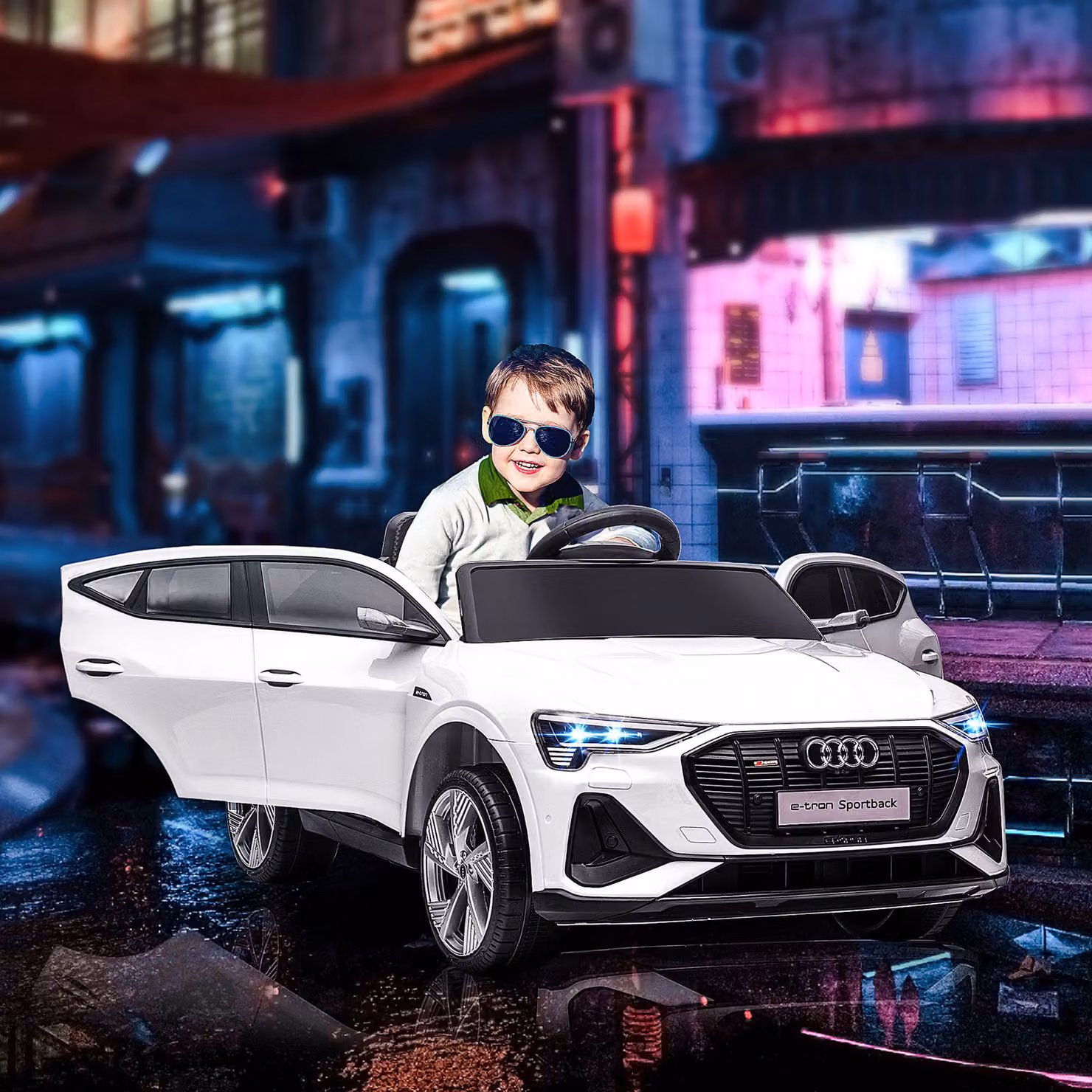 Auto Elettrica HOMCOM per Bambini 12V con Telecomando, Luci e Suoni, Modello Audi, Colore Bianco, Velocità fino a 8km/h, per Età 3-5 Anni – 2