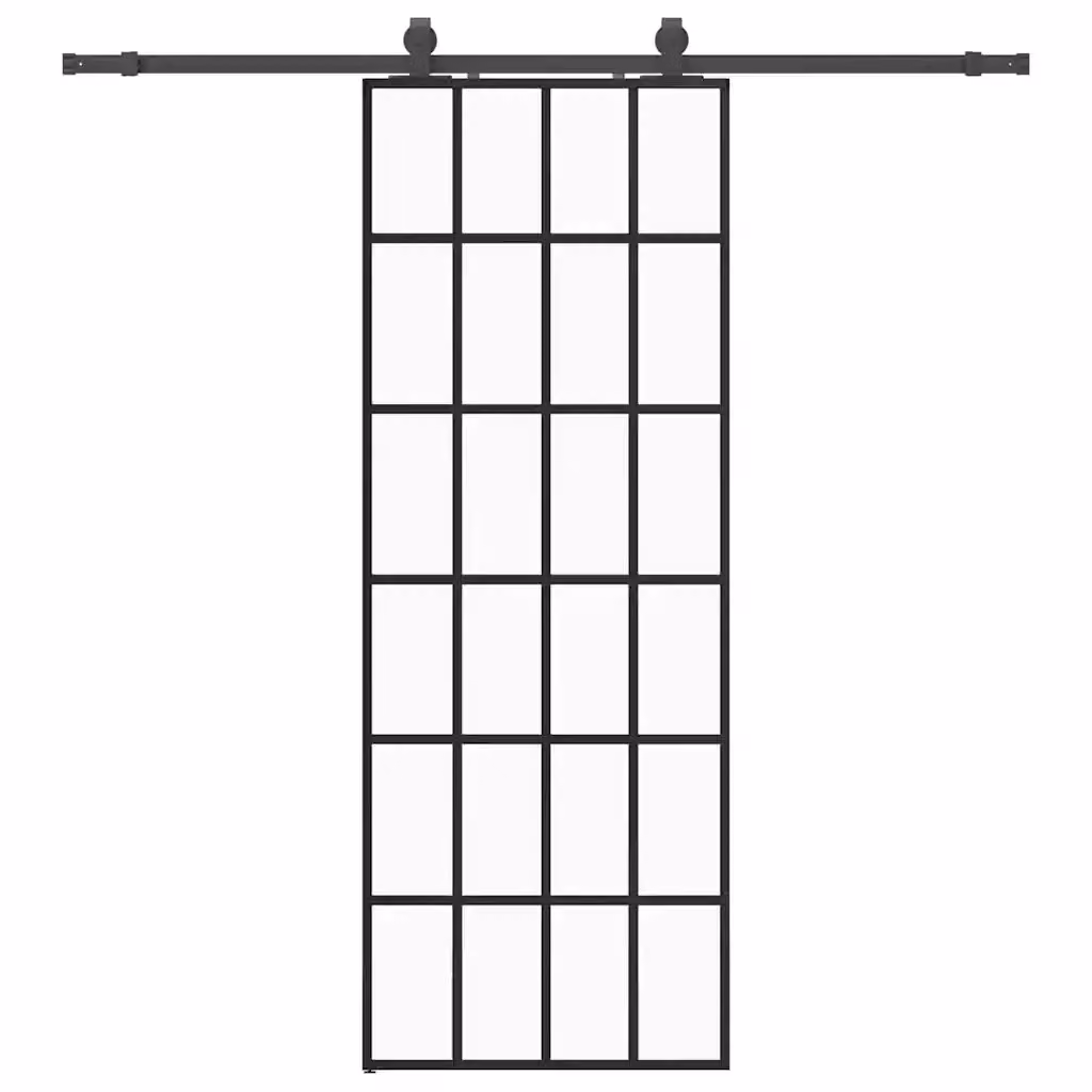 Porta Scorrevole Moderna vidaXL in Vetro Trasparente e Alluminio con Ferramenta Nera L: 76 cm, H: 205 cm – 2