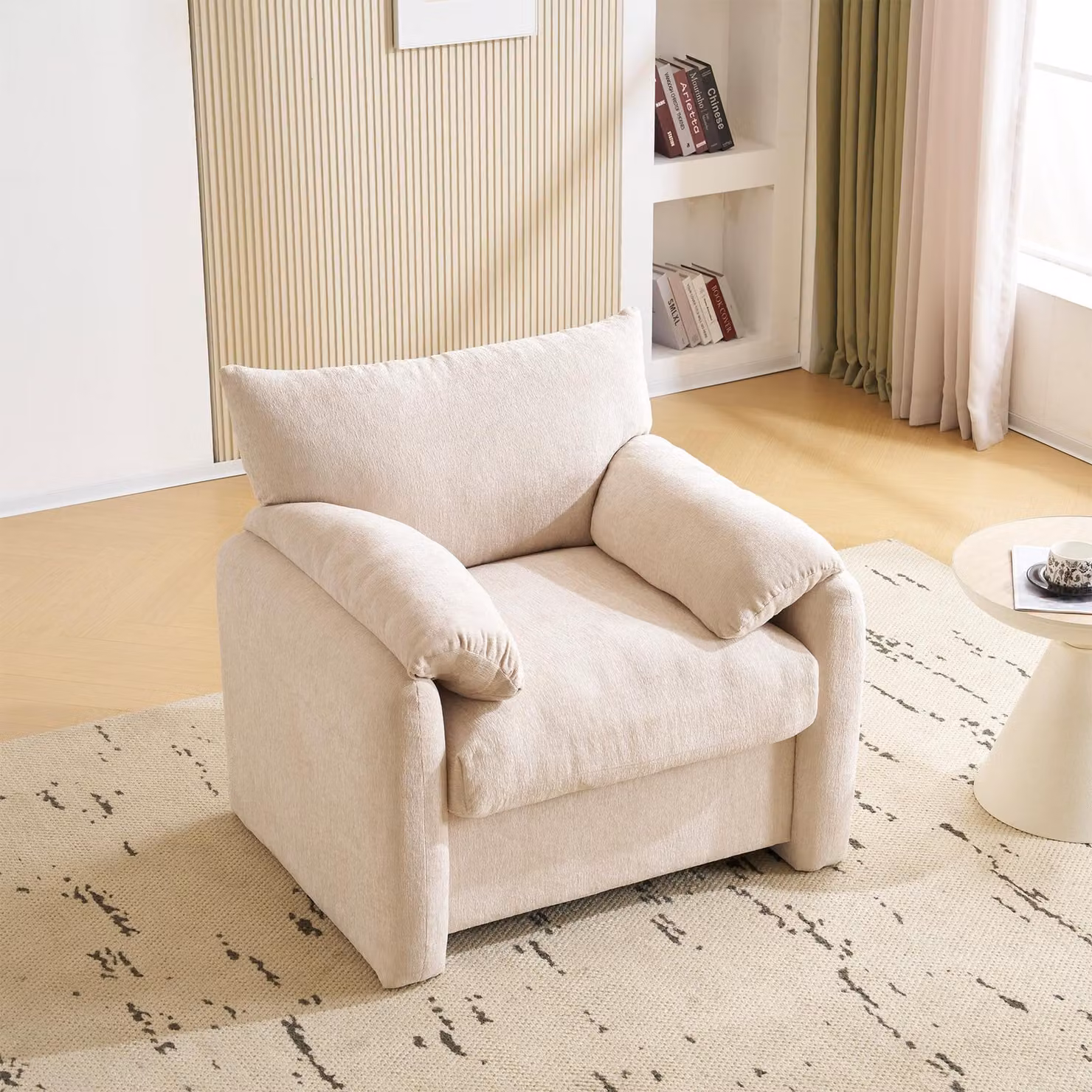 okwish Poltrona relax in tessuto chenille, mobile imbottito dal design moderno, ideale per il soggiorno e la camera da letto, beige