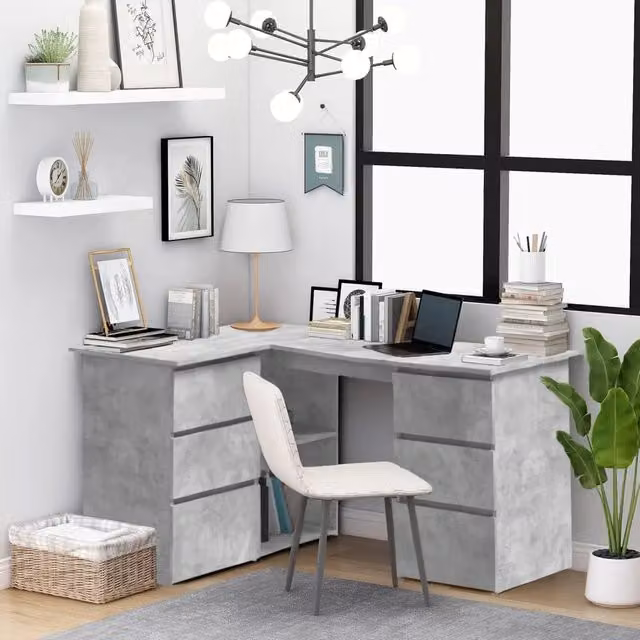 Scrivania angolare moderna vidaXL in legno grigio, L: 145 cm, P: 100 cm, H: 76 cm – 1