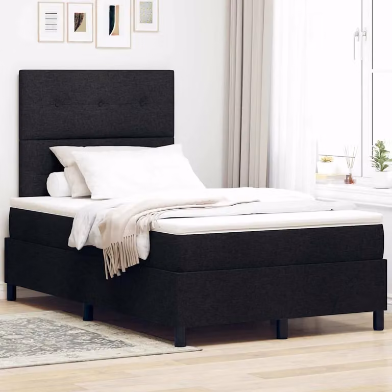 Letto a molle con testiera vidaXL in tessuto nero L 120 x P 200 cm