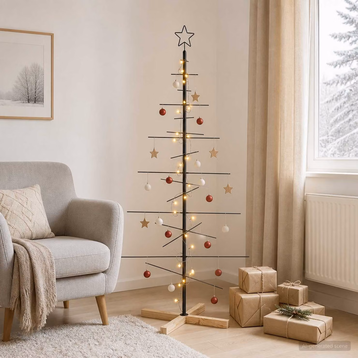 Albero di Natale moderno vidaXL KUOPIO in metallo nero con supporto, Altezza: 150 cm