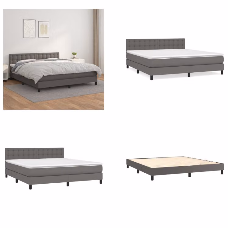 vidaXL Letto boxspring con materasso grigio 160x200 cm in Pelle finta - Letto boxspring - Boxspringbetten - Bett - Schlafzimmermöbel