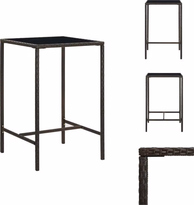 vidaXL Tavolo bar da giardino marrone 70x70x110 cm in poly rattan e vetro - Tavoli da giardino