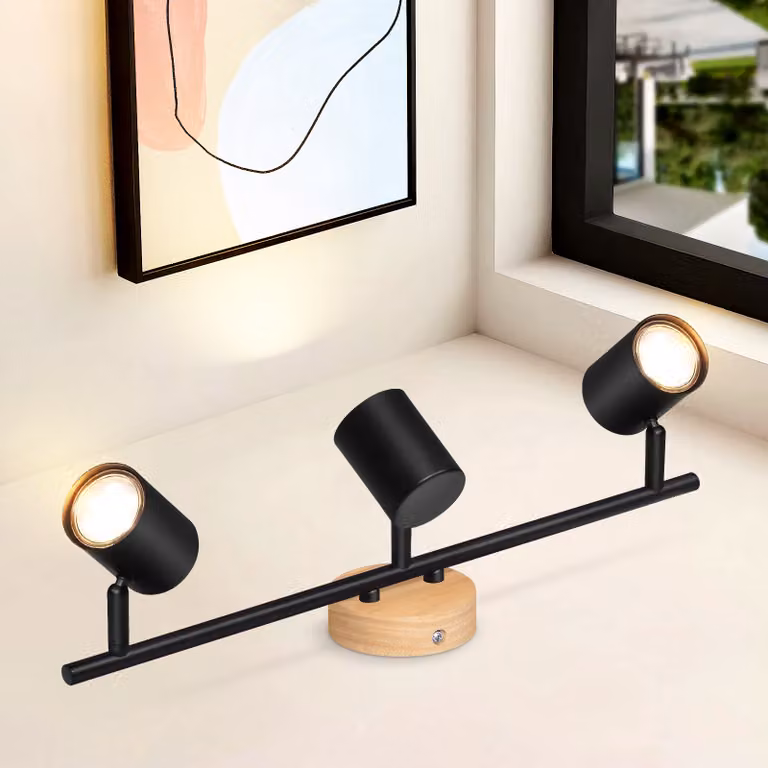 ZMH LED faretto da soffitto a 3 fiamme in legno GU10 faretto orientabile per scale lampada vintage nera per camera da letto senza lampadina