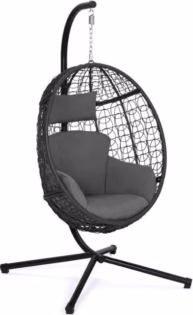 IDMarket - Poltrona dondolo sospesa grigio con piedistallo con cuscino grigio