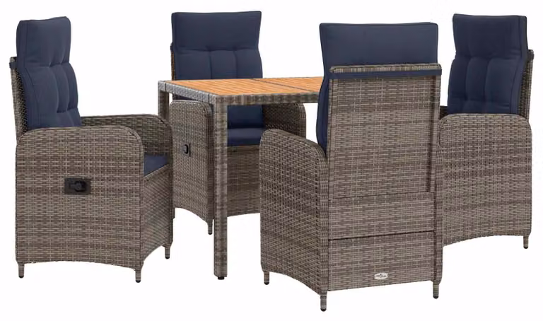 Set da tavolo da esterno, composto da 5 pezzi, in rattan di polietilene e acciaio con rivestimento in polvere