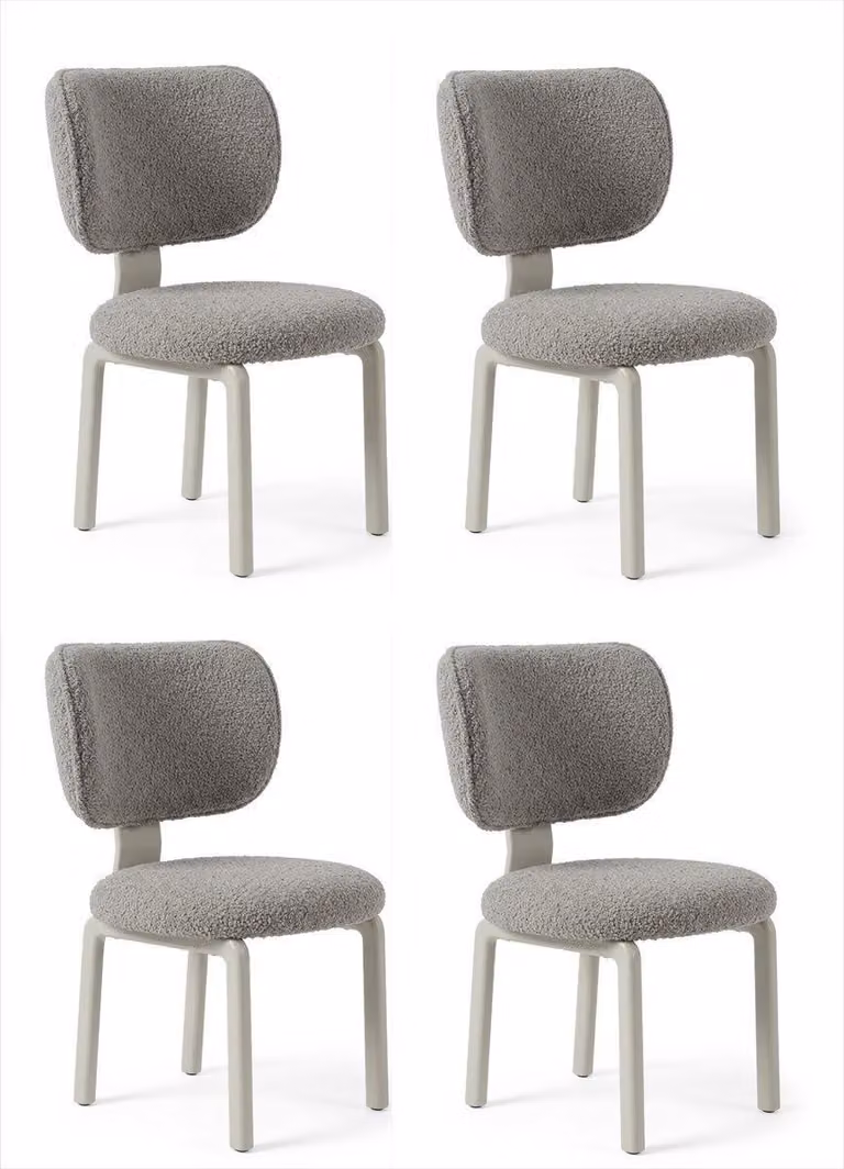 Set di sedie grigie, con braccioli, design moderno ed elegante, ideali per la sala da pranzo, stile minimalista