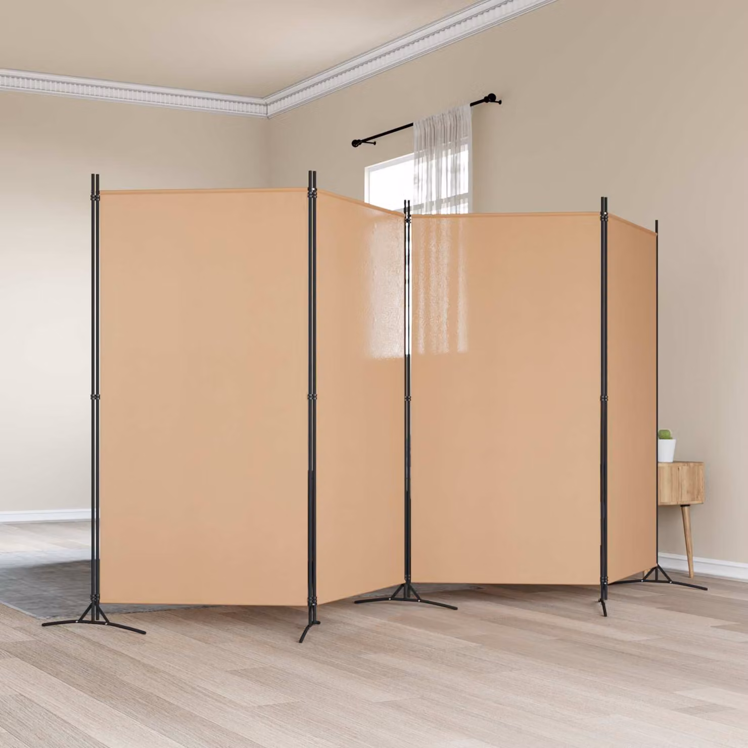 Paravento a 4 Pannelli vidaXL Beige in Tessuto e Metallo L: 346 cm, H: 180 cm