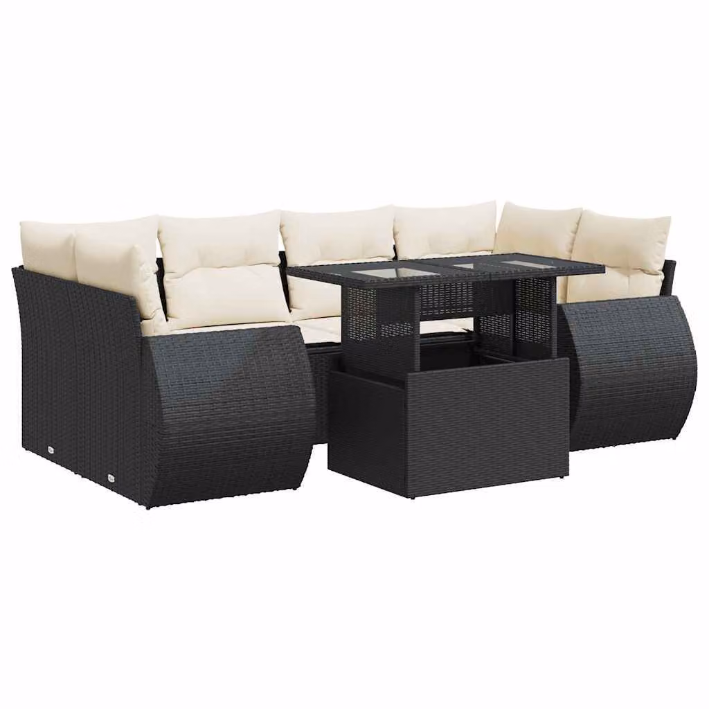 Set Divani da Giardino con Cuscini 7pz Nero Polyrattan