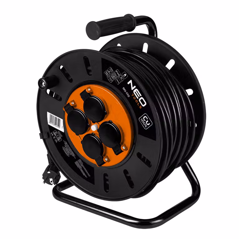 NEO TOOLS Avvolgicavo - 4 prese - 230 V - IP20 nero - Avvolgicavo/avvolgitore di cavi con 4 prese - Potenza: 3200 W 3 x 1,5 mm 40 m