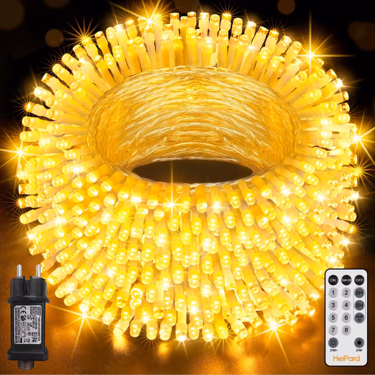 Catena luminosa da 40 metri, con 400 LED, luce bianco caldo, grado di protezione IP44, telecomando e timer