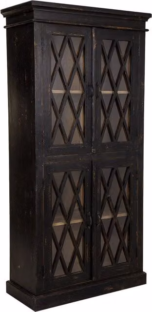 Vetrina Wanderlust Deco in legno di mango e vetro nera con ante in vetro e stile industrial L: 90 cm, P: 40 cm, H: 183 cm