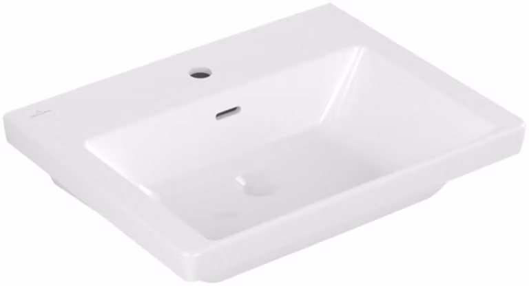 Vasque Villeroy & Boch Subway 3.0, 1 trou pour robinetterie, avec trop-plein, compatible avec robinetterie 3 trous, dessous poncé, 600x470mm, 4A706G01, 4A706G01
