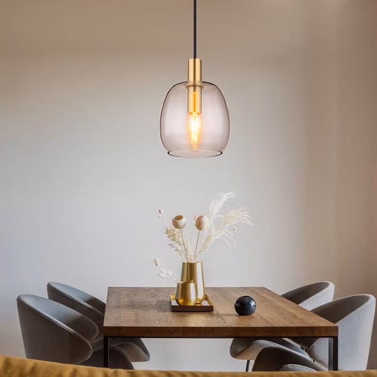 Lampada a sospensione, vetro, ottone, alluminio, regolabile in altezza, P 16 cm