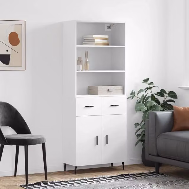 Credenza moderna bianca vidaXL in legno e metallo L: 69,5 cm, P: 34 cm, H: 180 cm – 1