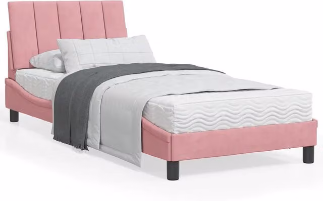 Letto con Materasso-Struttura Letto con Materasso Hanko Rosa 90x200 cm in Velluto
