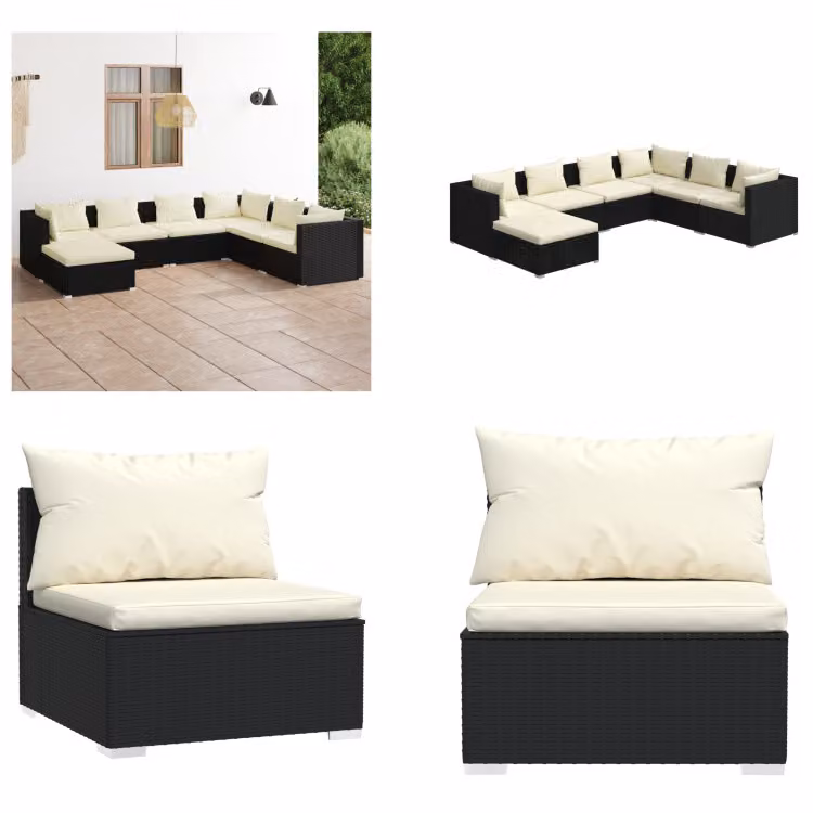 vidaXL set salotto da giardino 7 pezzi con cuscini in poly rattan nero - set salotto da giardino - set salotto da giardino - set salotto da patio - set divano da patio