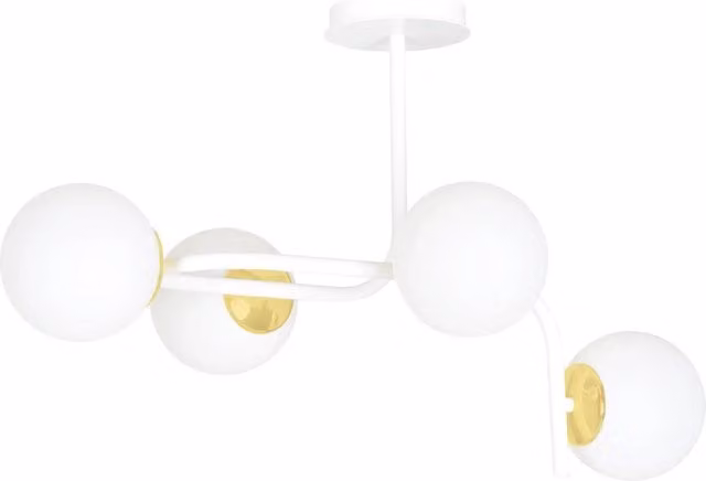 Lampadario a sospensione Luceart-Classic con 4 luci in acciaio, vetro opalino e finitura bianco e oro