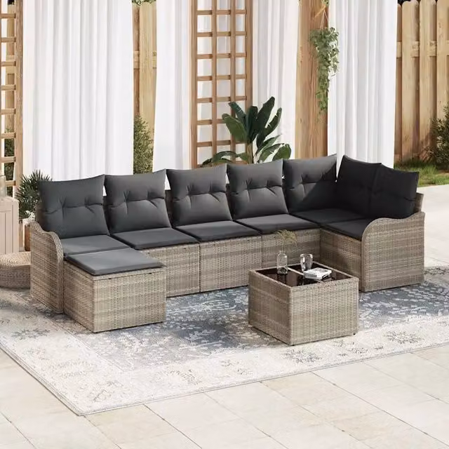 Set Divano da Giardino Grigio chiaro polyrattan 3345802