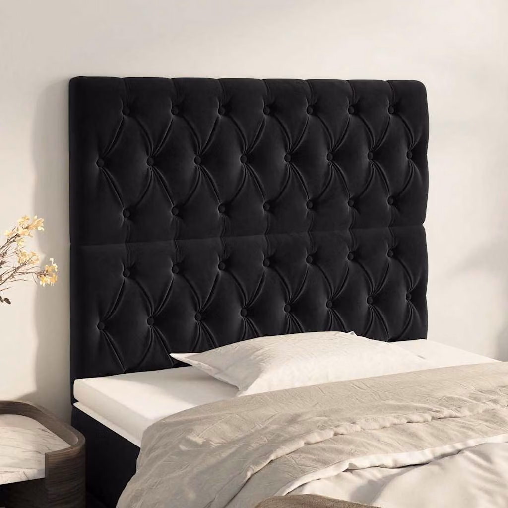 Testiera per letto vidaXL in velluto nero con pannello imbottito L: 90 cm, P: 7 cm, H: 118-128 cm